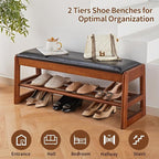 Shoe Rack Bench with Storage - Entryway Bench 40inch 2-Tier Shoe Bench with PU Cushion, Solid Wood Legs Flip Top Entryway Organizer Space Saving