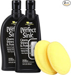 HOPE'S Perfect Sink Cleaner and Polish, Restorative, Water-Repellent, Removes Stains, Ideal for Brushed Stainless Steel, Cast Iron, Porcelain, Corian, Composite, Acrylic, 8.5 oz 2 Pack with 2 Pads