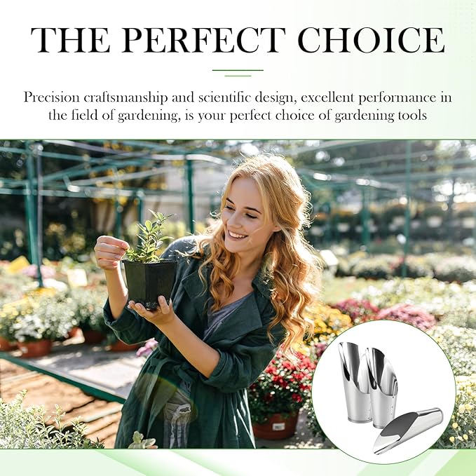 3pcs Stainless Steel Bonsai Soil Scoops–Gardening Silver Metal Spade Shovel Bucket Scoop for Potted Succulents and Planting