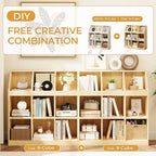 9-Cube Wooden Storage Bookcase - 11-Inch Open Shelf Cabinet, Simple Modern Bookshelf Organizer for Home Office, Living Room, Oak