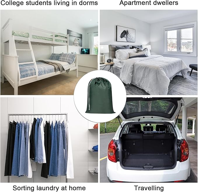 Polecasa Heavy Duty Large Laundry Bag with 130gsm Tear Resistant Fabric and Handles, Easy to Carry Durable Dirty Clothes Drawstring Bag, Perfect for College Dorm,Travel, 2 Pack 28”x36”,Green