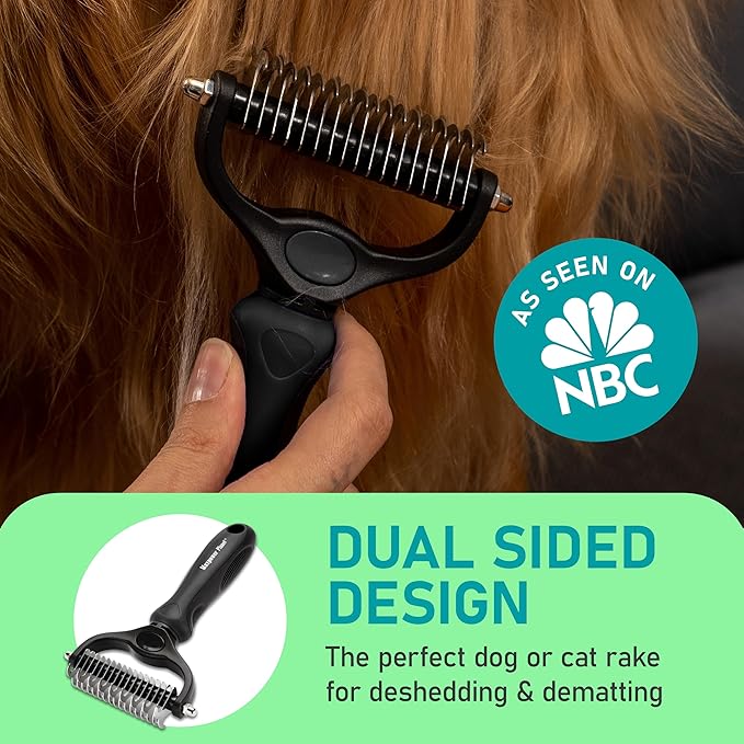Maxpower Planet Hair Brush - Double Sided Shedding, Dematting Undercoat Rake for Dogs and Cats, Extra Wide Dog Grooming Brush, Reduce Shedding by 95%, Black
