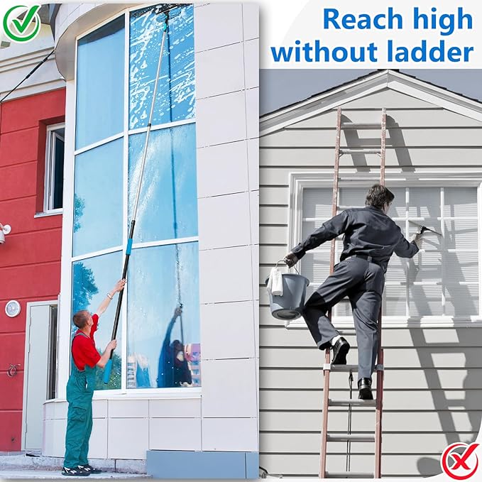 MAVRIZ 5-12 FT Window Washing Kit with Extension Pole, High Reach Window Cleaner Tool 2 in 1 Window Squeegee with Telescopic Pole for Indoor & Outdoor