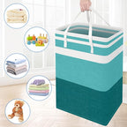 BlissTotes 3-Pack Laundry Basket, Freestanding＆Waterproof Laundry Hamper, Collapsible Tall Clothes Hamper with Easy Carry Handles for Clothes, Towels in the Family and Dorm,Gradient Green,125L