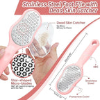 New Foot Brush & Foot File Set(2PCS), 3-in-1 Foot Scrubber in Shower, 10.2’’-27.5’’Adjustable Long Handle Foot Scrub Brush and Upgrade Foot File Callus Remover, Gift-Box Packed(Pink+Foot File)