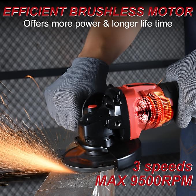 AOBEN Cordless Angle Grinder 4-1/2 inch, 21V Battery Grinder Tool, Power Electric Grinders, Brushless Motor, 2x4.0Ah Battery & Charger, for Cutting, Grinding, Polishing