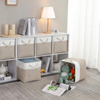 Mangata Canvas Storage Boxes, 13 Inch Cube Storage Bins Set of 6, Fabric Baskets with Cotton Rope Handle for Organizing Clothes Nursery Home (Khaki/White)