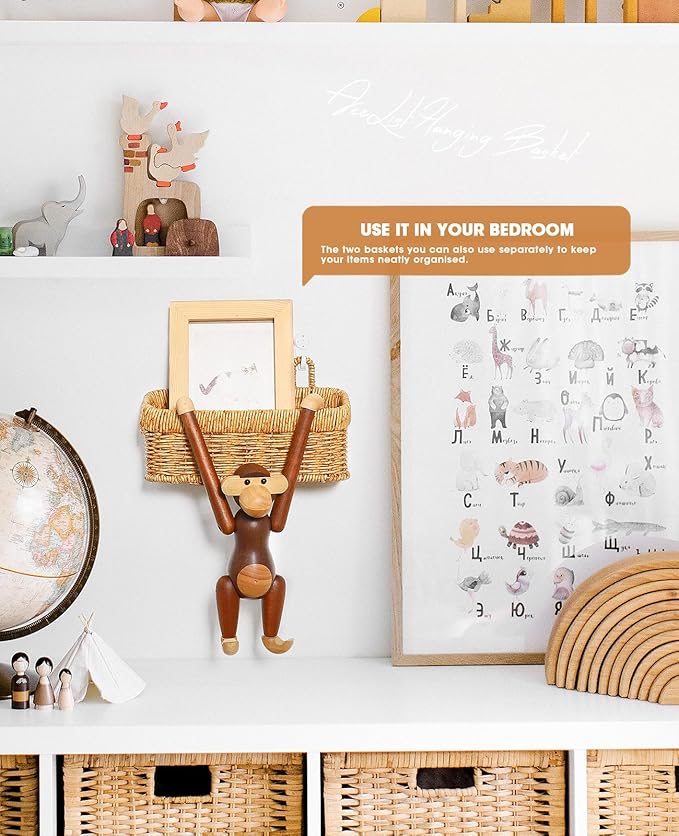 AceList Wall Hanging Basket, Boho Style Hand-Woven Hanging Storage Baskets - Set of 2, Ideal for Boho Room Decor, Kitchen, Garden, and Living Room