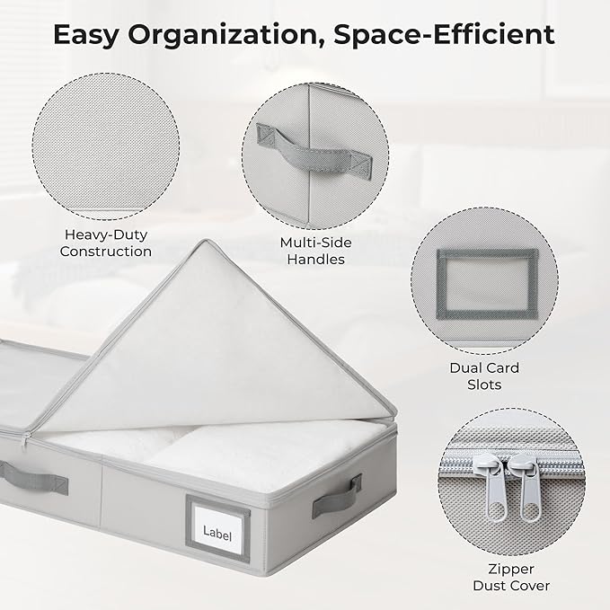 GRANNY SAYS 2 Pack Under Bed Storage, Underbed Organizer with Zipper Lid for Bedroom, Grey Clothing Storage Bins for Blankets, Clothes, Shoes