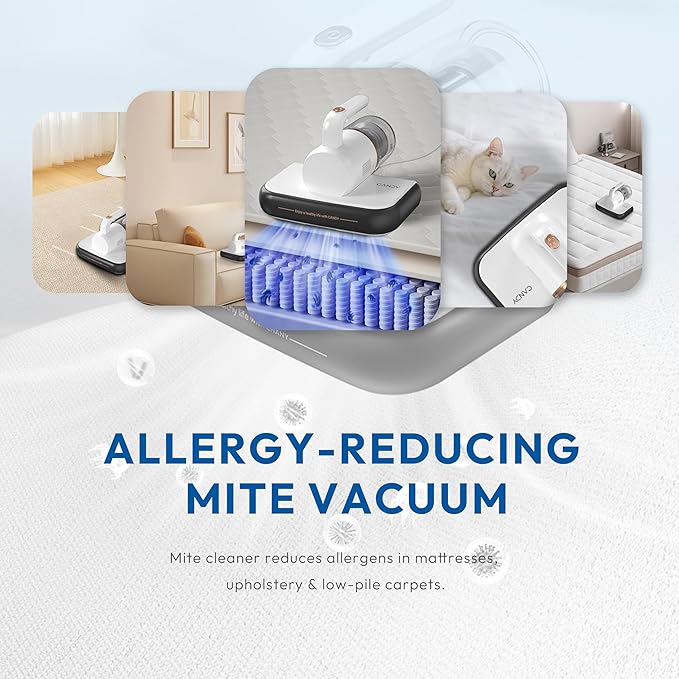 Mattress Vacuum Cleaner UV Sanitizing with HEPA Filter,350W Anti-Allergen for Bed,Carpet,Couch,Dust & Pet Hair, 0.4L Dust Cup with Washable Fliter, Auto UV Shutoff & Overheat Protection