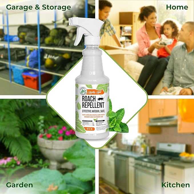 Mighty Mint Peppermint Oil Roach Repellent Spray – Natural Cockroach Killer for Indoor & Outdoor Use – Plant-Based Insect & Pest Control – 16 oz (Pack of 2)