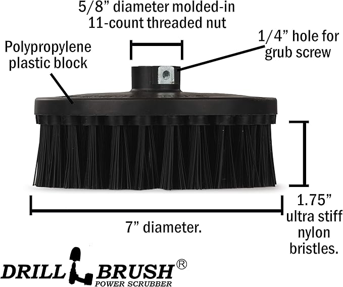 Outdoor Concrete Brush - Driveway Cleaner Scrub Brush for Rotary Polisher – 7 Inch Black Ultra Stiff with Nylon Bristles - Brick Cleaner Scrubber for Variable Speed Polisher - Concrete Floor Scrubber