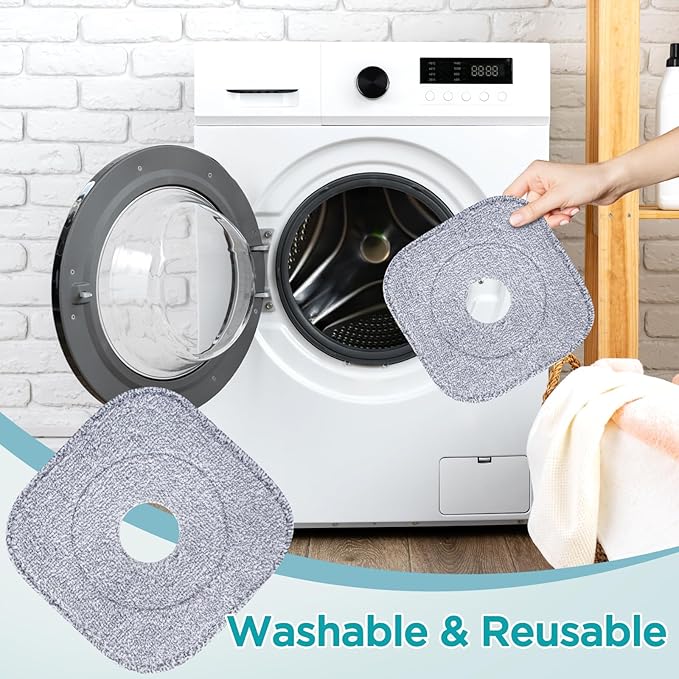 4 Pack 8.6" Square Microfiber Mop Pads Refills, Machine Washable, Highly Absorbent, Compatible with for True & Tidy Spin Mop and Most Square Spin Mops & Bucket