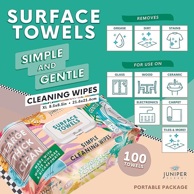 Single Surface Cleaning Wipes, Thick & Large Dispose, All-Purpose Cleaner for Bathroom, Kitchen, Office, 100 Count Soft Flow, Biodegradable, White Soap Scent
