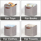 HNZIGE Collapsible Storage Basket,(4Pack) Cube Storage Baskets for Organizing Shelves,Fabric Baskets for Storage,11x11 Storage Basket for Dog Toys,Closet,Book,Clothes Storage with Handles(Grey)
