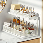 2-Pack 21.3 IN Depth Under Sink Organizer With Next-Gen Ball-Bearing Slides,Sophisticated Mesh 2-Tier Pull Out Shelf for Kitchen & Bathroom,Fits Small Items-White(Patented)