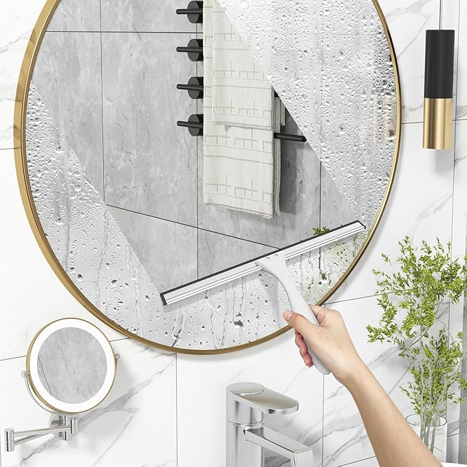 AmazerBath Squeegee for Shower Glass Door, Shower Squeegee for Glass Doors - All-Purpose Squeegee with Hook for Shower Doors, Windows, Mirrors, Tiles and Car Glass, 12 Inches