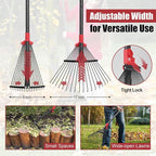 Garden Rake for Leaves: 70 Inch Adjustable Long Handle 18 Metal Tines with 8-17" Expandable Head Heavy Duty Metal Rake for Lawns Leaves Yard Grass Camping Debris