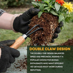 Garden Helper Double Claw Root Hook for Plants - Bonsai Repotting Tool - Heavy Duty Hardened Steel Blade with Ergonomic Wood Handle