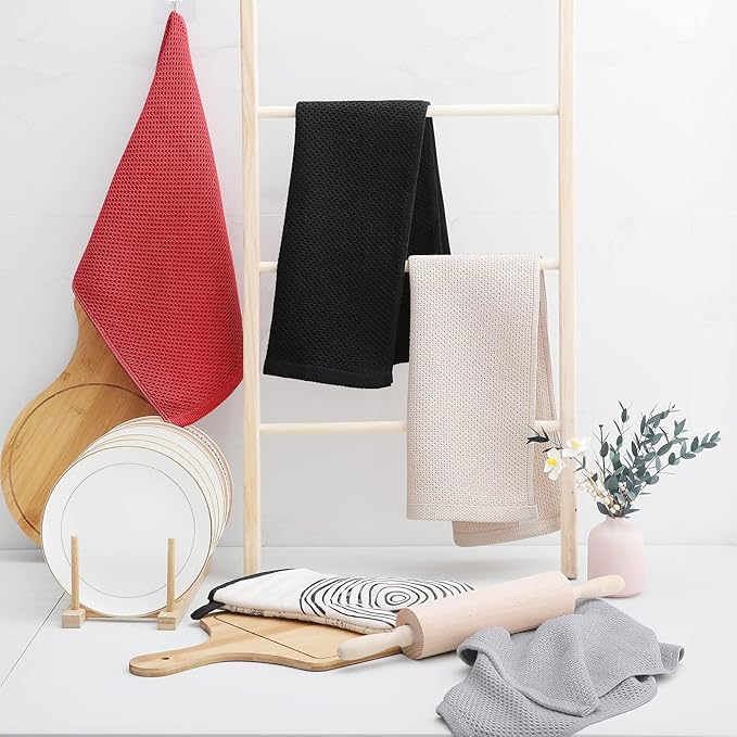 Homaxy 100% Cotton Waffle Weave Kitchen Dish Towels, Ultra Soft Absorbent Quick Drying Cleaning Towel, 13 x 28 Inches, 8-Pack, Brick Red