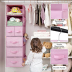 GRANNY SAYS Hanging Closet Organizers and Storage, 6 Shelves Closet Hanging Organizer with 6 Side Pockets, 5 Drawer Storage Organizer, Portable Hanging Shelves for Baby Closet, Pink Shelf