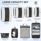 10 Set Compression Packing Cubes for Travel Essentials,Compressible Expandable Packing Cubes for Suitcase,OlarHike Luggage Organizer Bags for Travel,Handy Helper for Organizing Clothes(Black)
