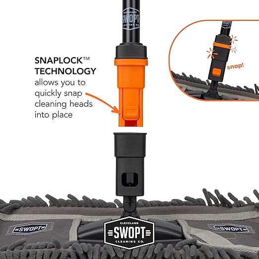 SWOPT 24” Microfiber Dust Mop, Angle Broom + 48” & 60" Steel Handles, Combo — Cleaning Heads with Long Handles Interchangeable with All SWOPT Cleaning Products — Clean Hard-to-Reach Areas
