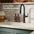 Vine Creations Amber Glass Soap Dispenser Set, Dish Soap and Hand Soap Dispenser Set with Stainless Steel Pump, 16 oz Glass Dispensers for Kitchen or Bathroom Decor (Amber Bottle/Matte Black Pump)