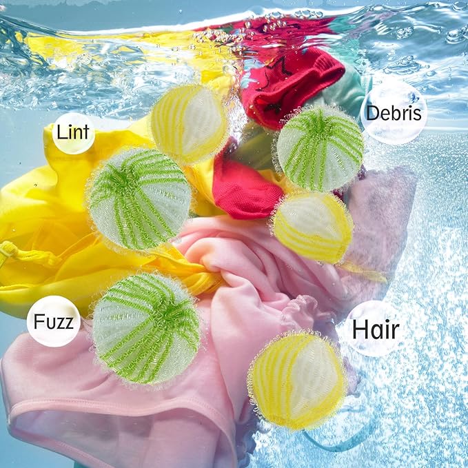 Pet Hair Remover for Laundry, 12 PCS Reusable Pet Hair Remover Balls, Washing Machine Hair Catcher for Dog and Cat Hair Removal, Gentle Lint Collector for Laundry Care, Yellow & Green