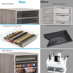 WOPITUES Plastic Storage Drawer Cart, Makeup Organizer and Storage with 10 Large Clear Drawers, Utility Wooden Rolling Cart on Wheels, for Cosmetic, Art Craft, Parts, Office Supplies, Toy, Grey