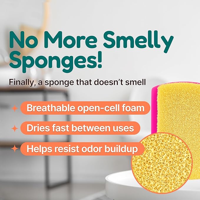 3-in-1 Silicone Scrubber Sponge with Squeegee – Non-Scratch Kitchen Sponge for Dishes, Sink & Bathroom, Quick-Dry, Reusable Cleaning Tool (Teal +Yellow)