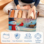 Snowman Christmas Storage Basket with Handles,Red Cardinal Collapsible Rectangle Organizer Bin for Room Decoration Books Box Baskets 17x11.5x10Inch