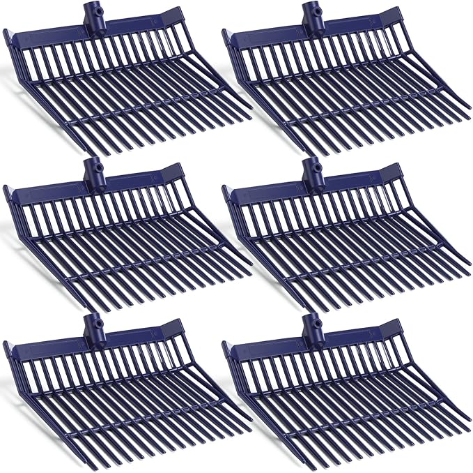 Lasnten 6 Pcs Manure Fork Replacement Head, 18 Tines Pitchfork Head with Screws and Nuts, Horse Manure Rake for Picking up Grass and Hay (Navy)