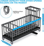 Moforoco Extra Large Sponge Holder for Kitchen Sink Organizer Caddy, Dish Brush Scrubber Holder,Stainless Steel Sink Box Utensil Holder,Soap Dispenser Set Tray Counter Accessories(Grey)