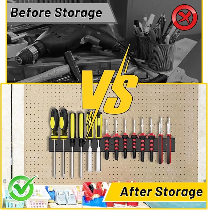 Screw Driver Holder Wall Mount,Screwdriver Organizer, Metal Plier Organizer Wall Mount, Screwdriver Garage Tool Storage Rack for Garage Workshop Workbench Edge Tool Chest Cart, 2 PCS