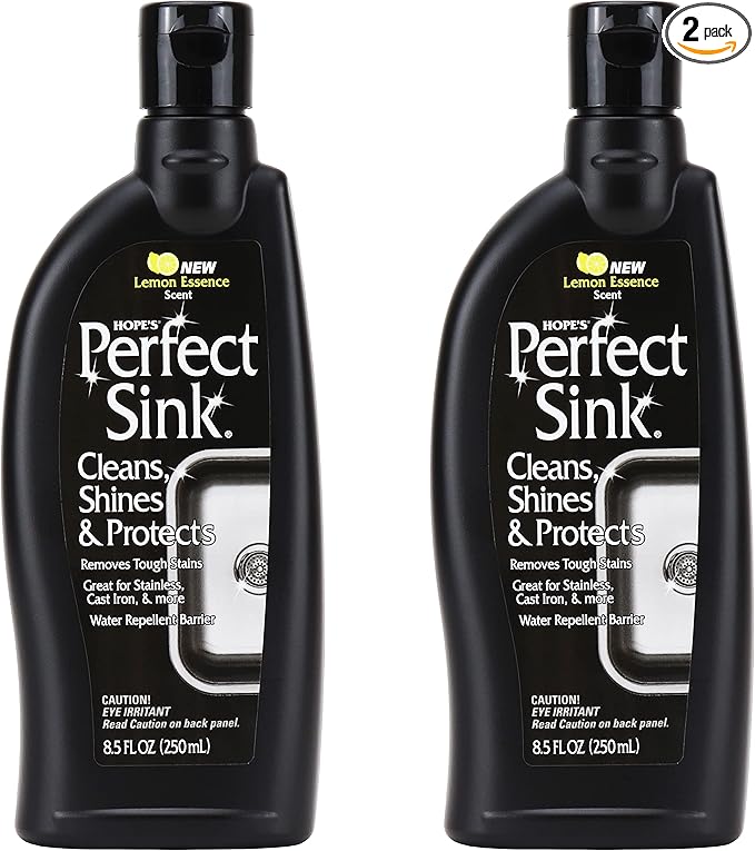 HOPE'S Perfect Sink Cleaner and Polish, Restorative, Water-Repellant, Removes Stains, Ideal for Brushed Stainless Steel, Cast Iron, Porcelain, Corian, Composite, Acrylic, 8.5 oz 2 Pack