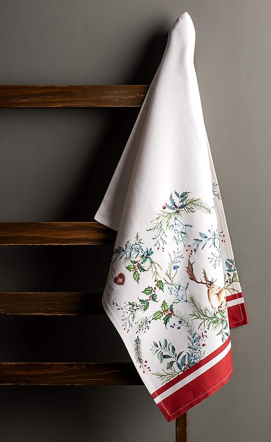 Maison d' Hermine Kitchen Towels Set of 3 100% Cotton 27.50" x 20" Reusable Cloth Tea Dish Towels Absorbent with Hanging Loop for Kitchen, Home, Dining, Cocktail Parties (Holly Time)