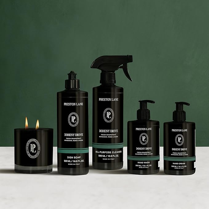 Signature Set, Includes All Purpose Cleaner, Dish Soap, Hand Wash, Hand Cream, & Scented Candle, Doheny Drive