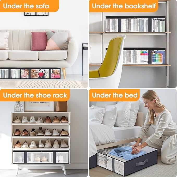 StorageRight Under Bed Storage Bags 6 Pack, 40L Large Clothes & Comforter Storage Containers with Clear Window, Breathable Fabric Organizer for Blankets, Bedding, Seasonal Clothing, Grey