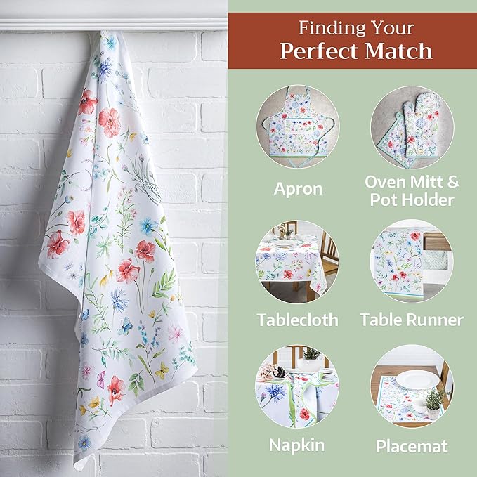 Maison d' Hermine Kitchen Towels Set of 3 100% Cotton 27.50" x 20" Reusable Cloth Tea Dish Towels Absorbent with Hanging Loop for Kitchen, Home, Dining, Cocktail Parties Spring/Summer (Just Floral)
