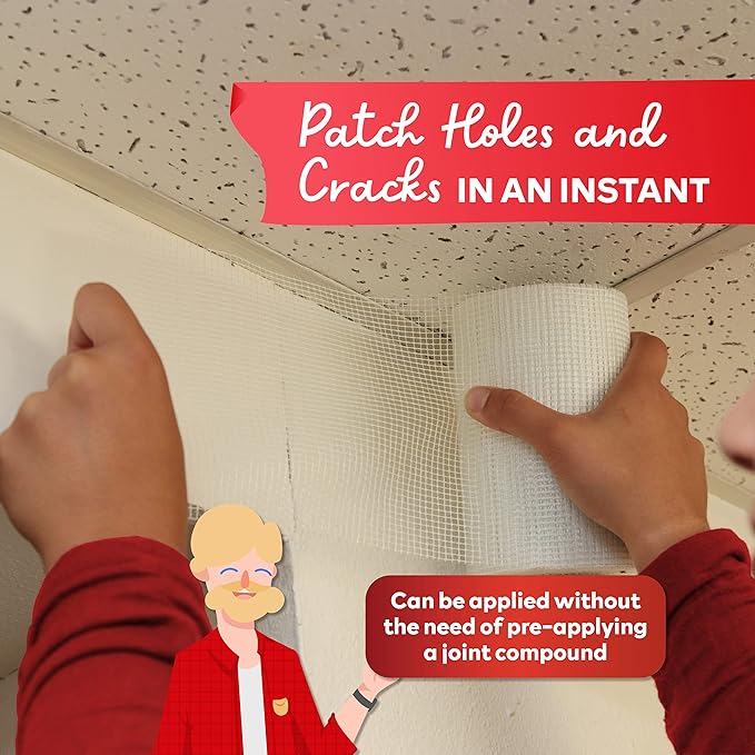 XFasten Drywall Repair Mesh Tape - 6-Inch X 90-Foot Mesh Tape for Drywall Repair, Fiberglass Drywall Patch Hole, Heavy Duty Wall Repair Mesh Spackle Tape, Wall Crack and Seam Repair Joint Tape