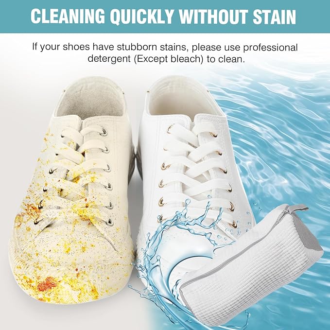 Shoe Washing Machine Bag, 1 Pack Laundry Shoe Bags for Washer and Dryer, Sturdy Zipper with Hook Design,Dry Net Bag Included, Reusable for Sneaker, White 1PCS