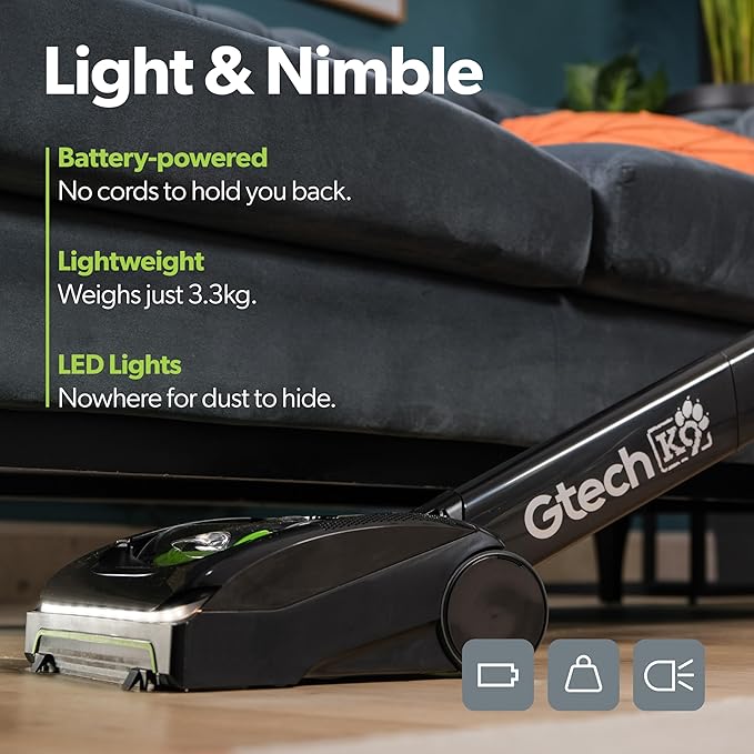 Gtech AirRAM 2 K9 Cordless Vacuum Cleaner with Scented Cartridges - Removes Tough Pet Hair - Perfect for Carpet and Hardwood Floors - Rechargeable 22v Li-ion Battery - Lightweight (7 lbs.)