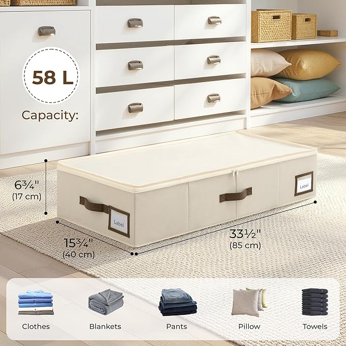 GRANNY SAYS 2 Pack Under Bed Storage, Underbed Organizer with Zipper Lid for Bedroom, Beige Clothing Storage Bins for Blankets, Clothes, Shoes