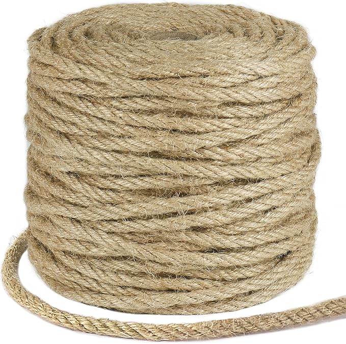 Tenn Well 5mm Jute Rope, 295 Feet 4Ply Twisted Thick Twine Rope for Gardening, Crafting, Packing, Bundling, Cat Scratching Post, Macrame Projects