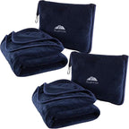 BlueHills Premium Soft 2-Pack Travel Blanket Pillows Airplane Large Plane Flight Throw Blankets for Two in Bag Compact Traveling Essentials Set Packable Warm Gifts Navy Blue T011