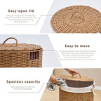 Round Wicker Laundry Hamper with Lid Handwoven Rattan Basket with Handles for Dirty Clothes, 2 Washable Liner Bags, No Assembly Required, Washable Basket, 60L