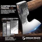 Dream Reach 14.5"" Camping Hatchet with Sheath, Bushcraft Axe with Carbonized Handle, Hand Forged Carving Axe, Splitting Hatchet for Chopping Wood, Gardening, Black
