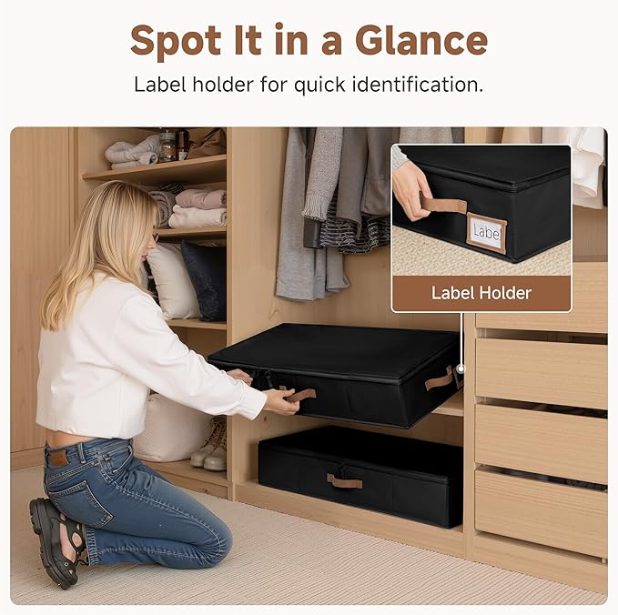 StorageWorks Underbed Storage with Lid, 2-Pack Under Bed Storage Containers for Clothes, Bedding, and Sweaters, Black