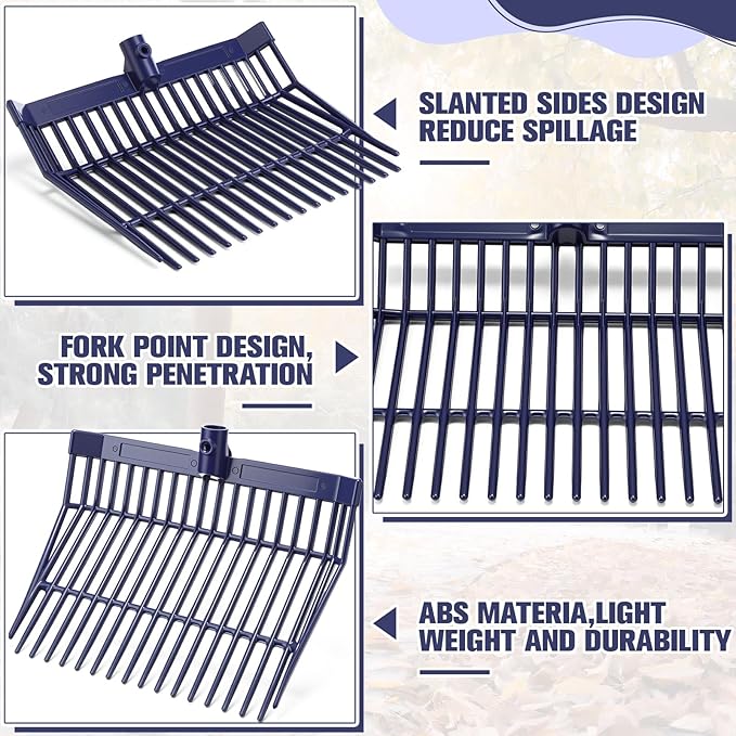 Lasnten 6 Pcs Manure Fork Replacement Head, 18 Tines Pitchfork Head with Screws and Nuts, Horse Manure Rake for Picking up Grass and Hay (Navy)